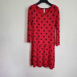 Ladies SZ XS Kensie Red/Black Polka-Dot Skater Dress
